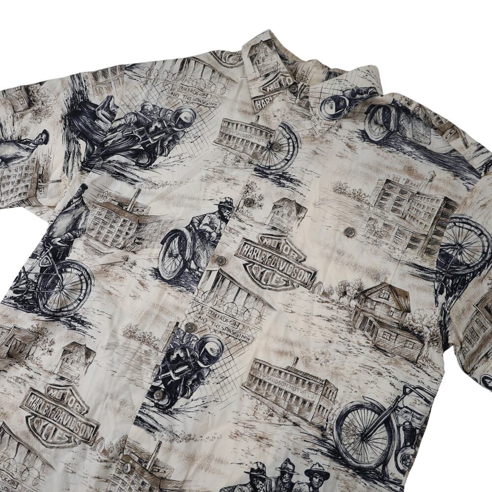 Vintage Harley Davidson x Tori Richards Allover Print Viscose Button Up Shirt - Picture 2 of 9
